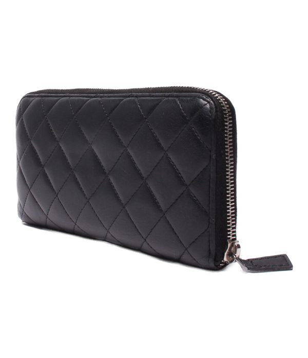 abo0067390 2 Chanel Round Zipper Long Wallet Matelasse Black