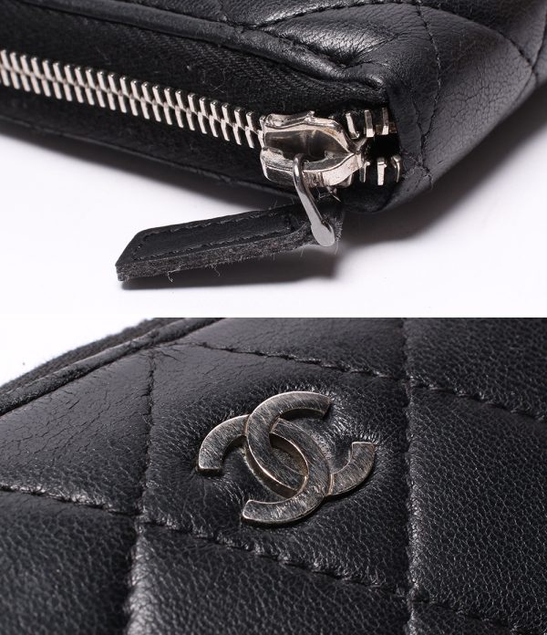 abo0067390 5 Chanel Round Zipper Long Wallet Matelasse Black