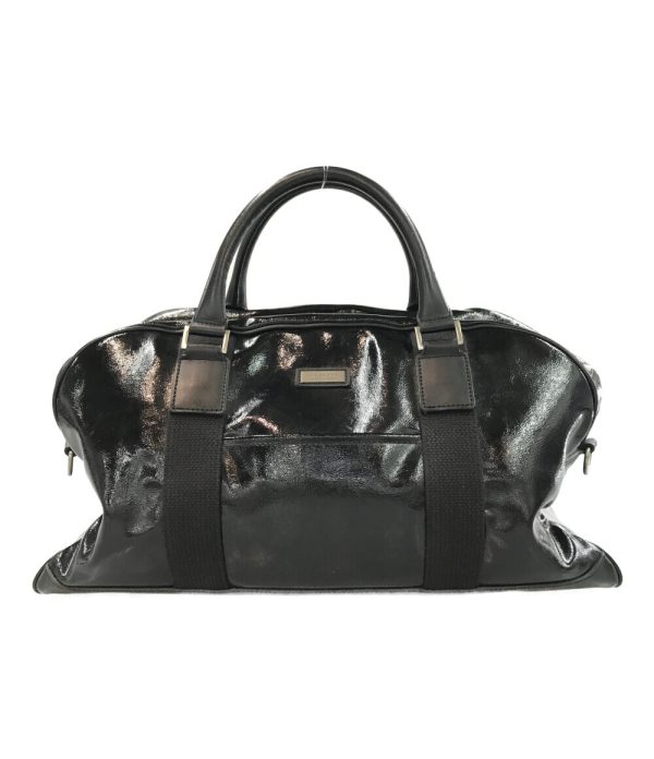 abo0069598 1 Burberry Black Label Enamel Boston Handbag Black