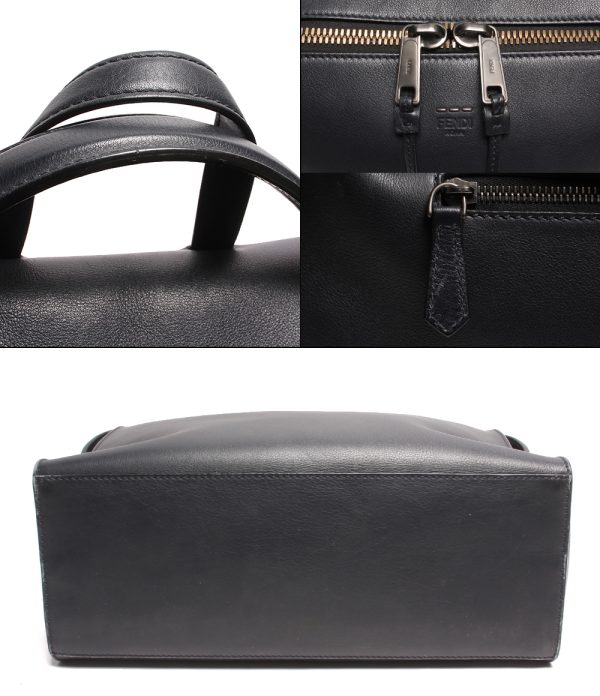 abo0071096 6 Fendi 2way Leather Briefcase Messenger Bag Navy