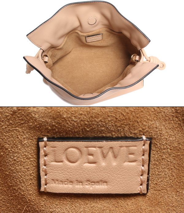 abo0071829 3 Loewe Leather Clutch Bag Shoulder Bag Beige