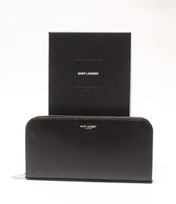 abo0071859 6 Saint Laurent Paris Round Zipper Long Wallet Black