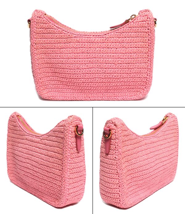 abo0073784 2 Prada 2way Shoulder Basket Crochet Bag Pink