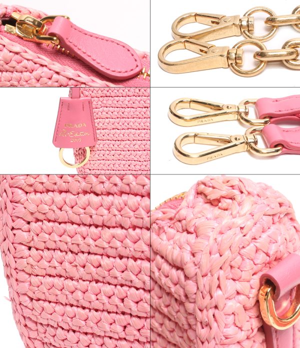 abo0073784 6 Prada 2way Shoulder Basket Crochet Bag Pink