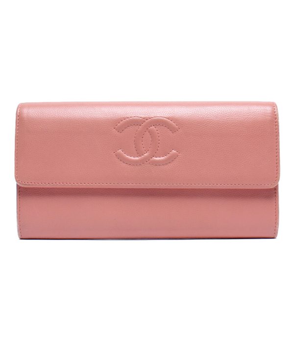 abo0074832 1 Chanel Long Wallet Caviar Skin Coco Mark Pink