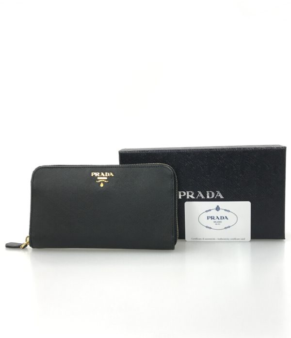 aol0117940 7 Prada Round Zipper Long Wallet Black