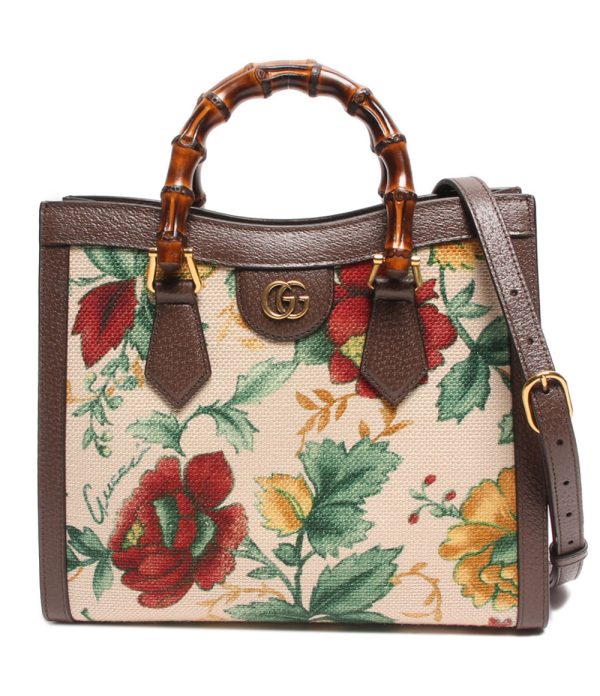 aol0123143 1 Gucci 2way Handbag Floral Pattern Tote Bag Beige