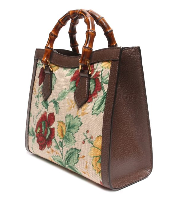 aol0123143 2 Gucci 2way Handbag Floral Pattern Tote Bag Beige