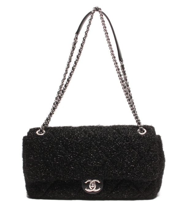 aol0129867 1 Chanel Double Chain Shoulder Bag Coco Mark Black