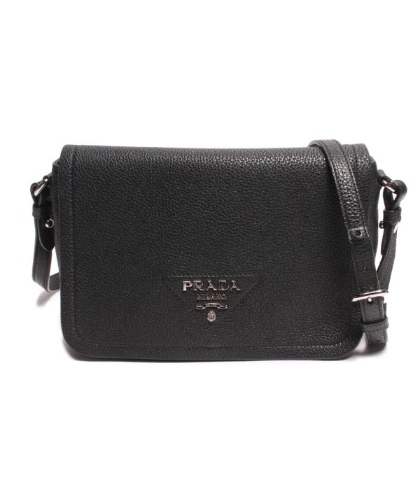 aol0130945 1 Prada Leather Shoulder Bag Silver Hardware Black