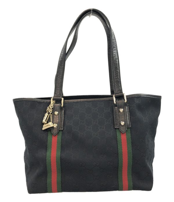 aol0132102 1 Gucci Canvas Tote Bag GG Canvas Sherry Black