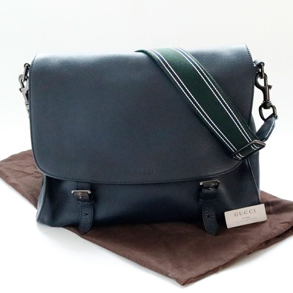 b2343919 Gucci Leather Messenger Bag Navy