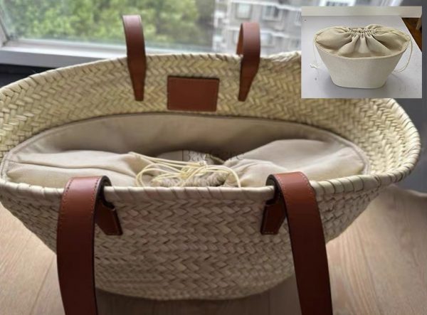 bb452 1 Celine Partitions Large Capacity Basket Bags Beige