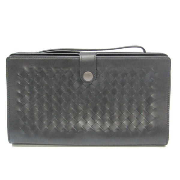 bf566669 1 Bottega Veneta Intrecciato Leggerro Leather Clutch Bag Black