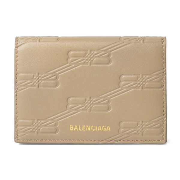 bl717790210jr2906 1 Balenciaga Signature Trifold Wallet Leather Greige