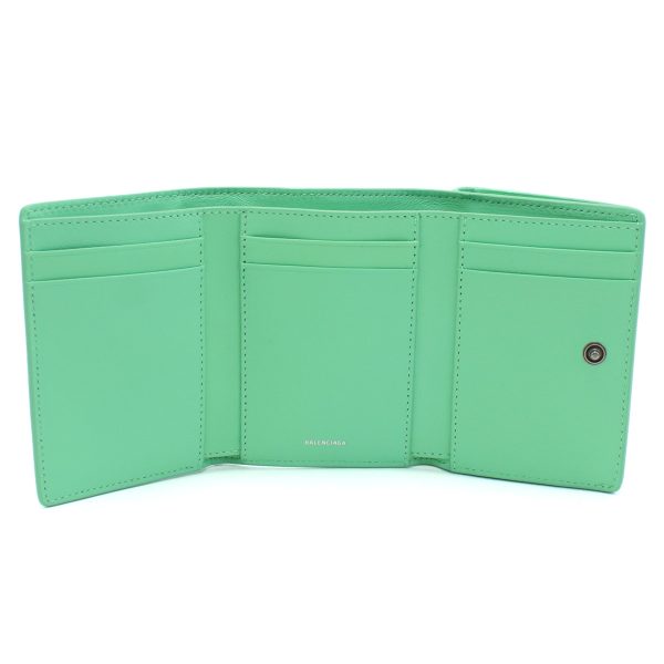 blc736730021 3 Balenciaga Leather Tri Fold Wallet With Coin Purse Green