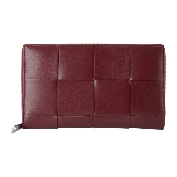 bo649607vbwd22245 1 BOTTEGA VENETA Maxi Intrecciato Zip Around Wallet Leather Red