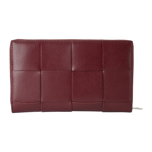 bo649607vbwd22245 2 BOTTEGA VENETA Maxi Intrecciato Zip Around Wallet Leather Red