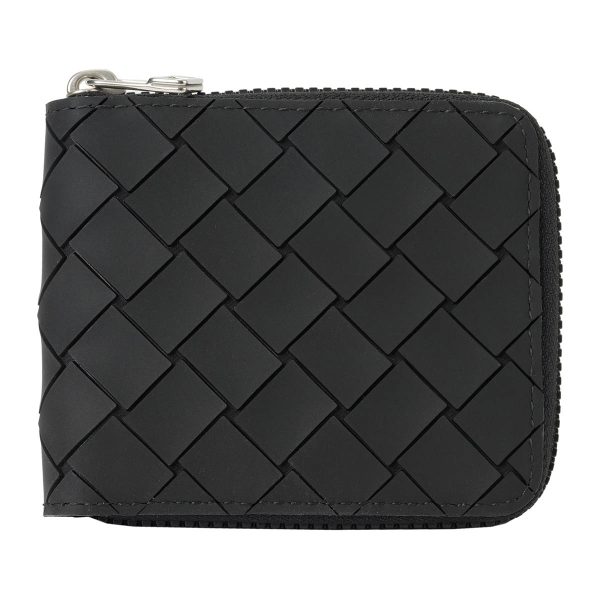 bo680439v1dw28803 1 BOTTEGA VENETA Intrecciato Rubber MINI ZIP WALLET Leather Black