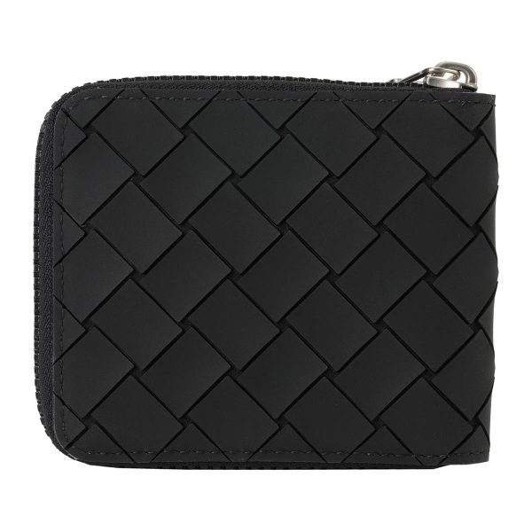 bo680439v1dw28803 2 BOTTEGA VENETA Intrecciato Rubber MINI ZIP WALLET Leather Black