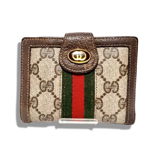 bra228 1 Gucci Accessory Collection Sherry Line GG Pattern Bi Fold Wallet Brown