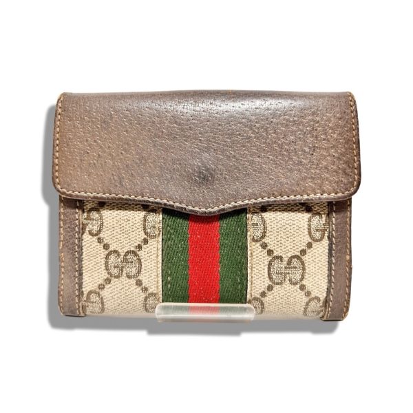 bra228 2 Gucci Accessory Collection Sherry Line GG Pattern Bi Fold Wallet Brown