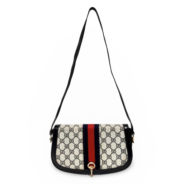 bra551 1 Gucci Old Gucci Sherry Line GG Horsebit Shoulder Bag Crossbody Navy