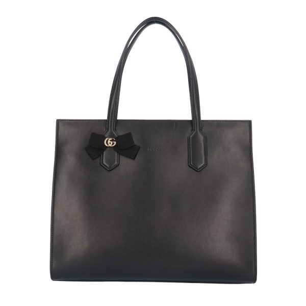 brb10010000014413 1 Gucci GG Ribbon Tote Handbag Leather Black