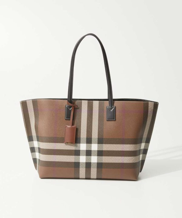 bur0000001100 Burberry Check Print Casual Canvas Shoulder Bag Brown