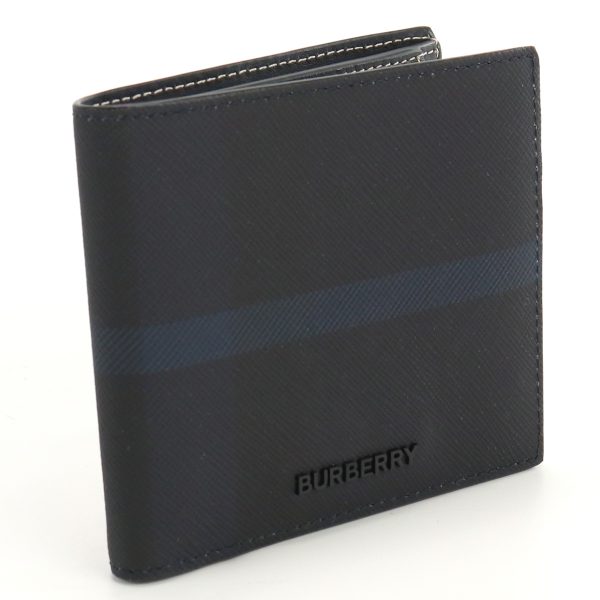 bur8074690011 1 Burberry Leather Bifold Wallet With Coin Purse Navy