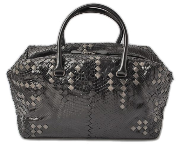 bv 16 057 1 Bottega Veneta Boston Handbag Black Silver