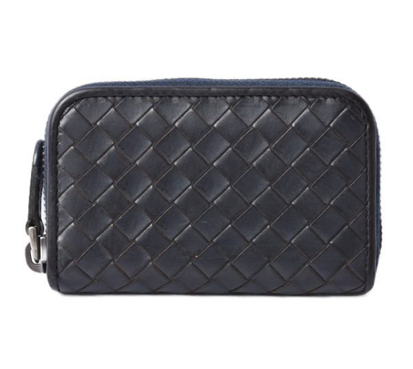 bv 201005 17 1 Bottega Veneta Intrecciato Leather Card Coin Case Navy