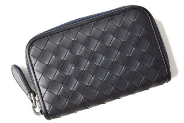 bv 201005 17 2 Bottega Veneta Intrecciato Leather Card Coin Case Navy