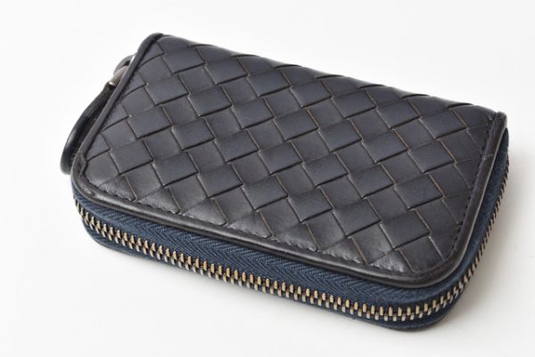 bv 201005 17 3 Bottega Veneta Intrecciato Leather Card Coin Case Navy