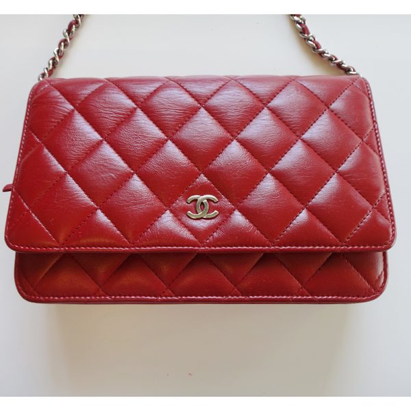 c1001671 2 Chanel Bag Leather Chain Shoulder Wallet Red