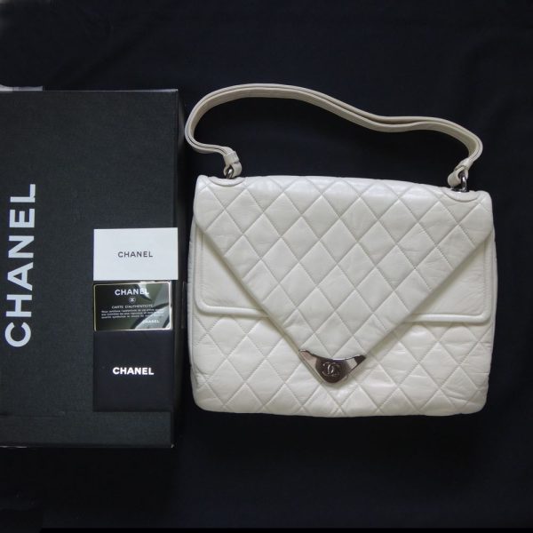 c16 3159 001 Chanel W Flap Leather Off White Shoulder Bag