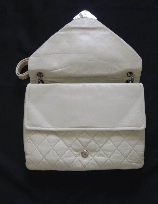 c16 3159 003 Chanel W Flap Leather Off White Shoulder Bag