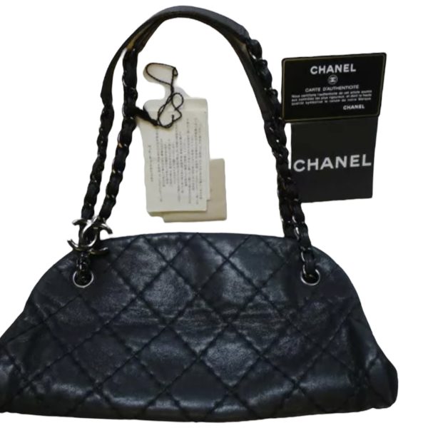 c17 4187 1 Chanel Metallic Leather Chain Shoulder Bag Black