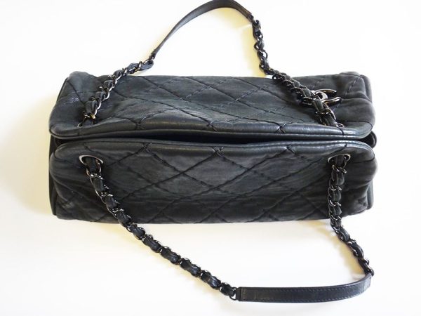 c17 4187 3 Chanel Metallic Leather Chain Shoulder Bag Black