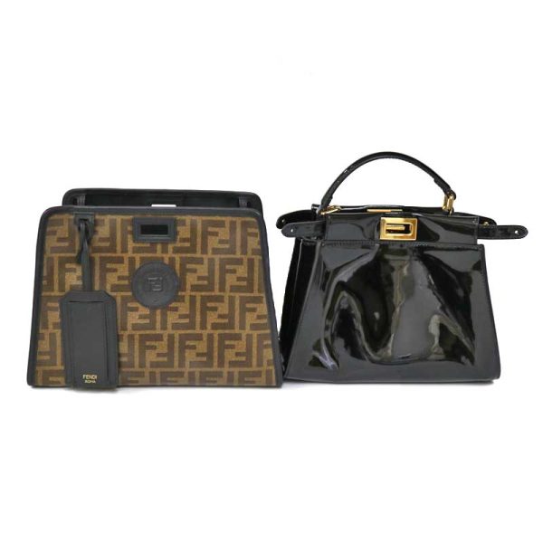 c22 2792 10 Fendi Peekaboo Mini 2way Canvas Handbag Brown