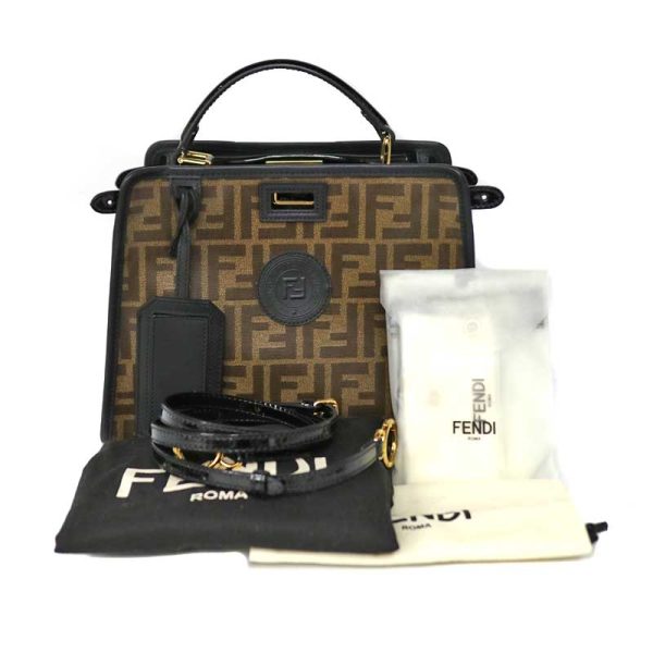 c22 2792 15 Fendi Peekaboo Mini 2way Canvas Handbag Brown