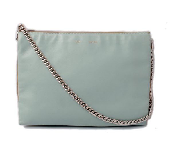 ce 16 025 1 Celine Clutch Bag Lambskin Light Blue Brown Beige