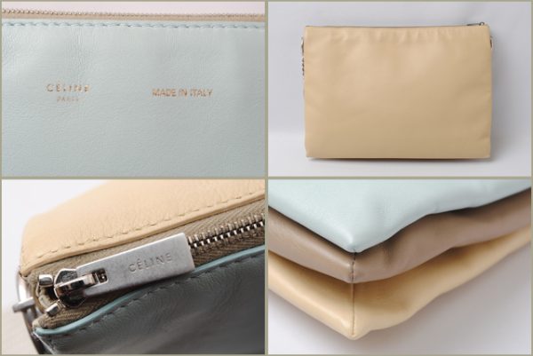 ce 16 025 3 Celine Clutch Bag Lambskin Light Blue Brown Beige