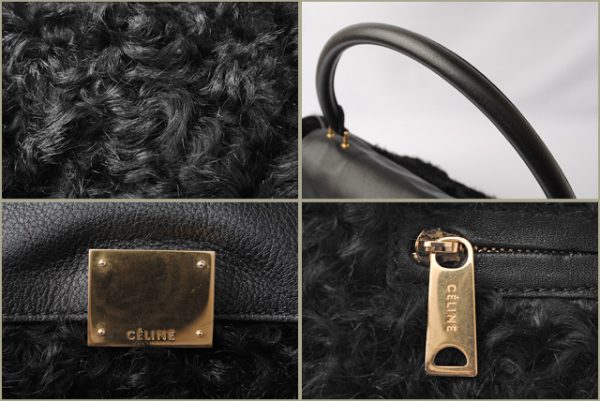 ce 17 030 4 Celine Handbag Shoulder Bag Trapeze Wool Leather Black Gold Hardware