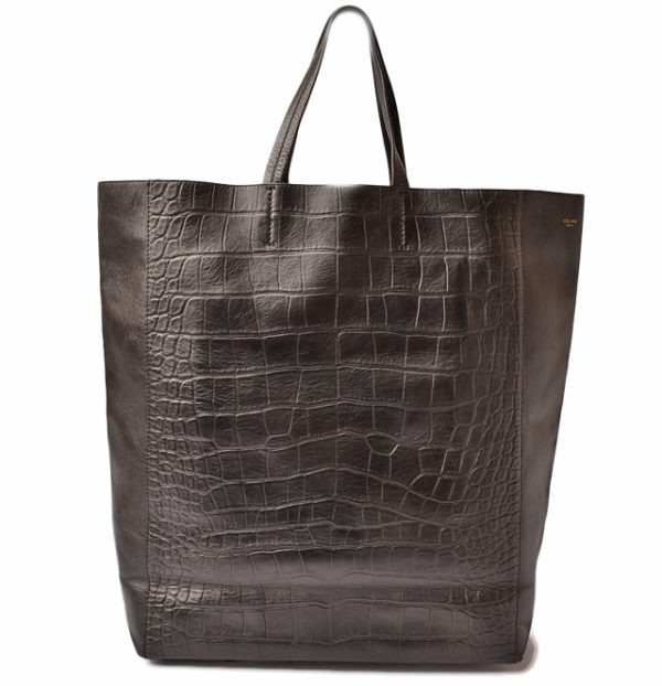 ce 18 001 1 Celine Tote Bag Cabas Crocodile Embossed Black