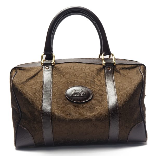 compass1593419764 Celine Macadam Pattern Carriage Canvas Boston Bag Brown