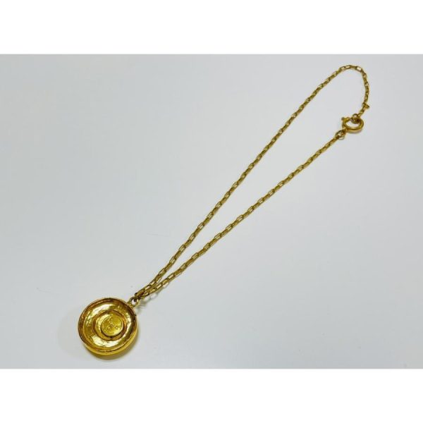 compass1681107858 Chanel Coco Mark Vintage Small Round GP Metal Necklace Gold