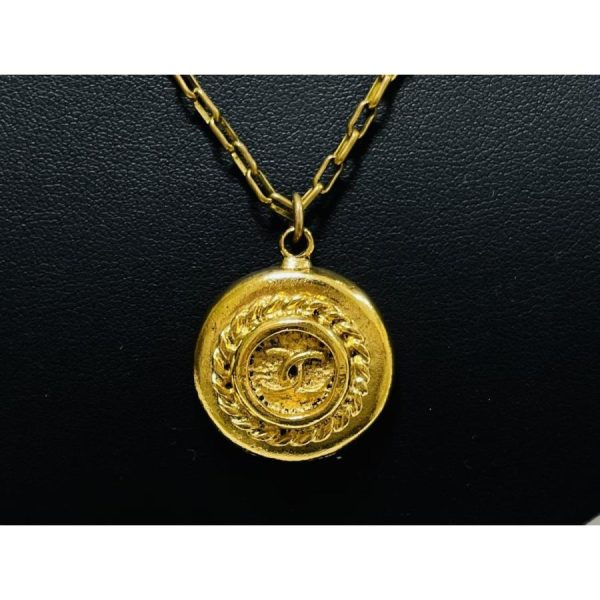 compass1681107869 Chanel Coco Mark Vintage Small Round GP Metal Necklace Gold