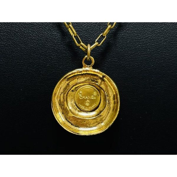 compass1681107876 Chanel Coco Mark Vintage Small Round GP Metal Necklace Gold