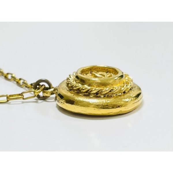 compass1681107901 Chanel Coco Mark Vintage Small Round GP Metal Necklace Gold